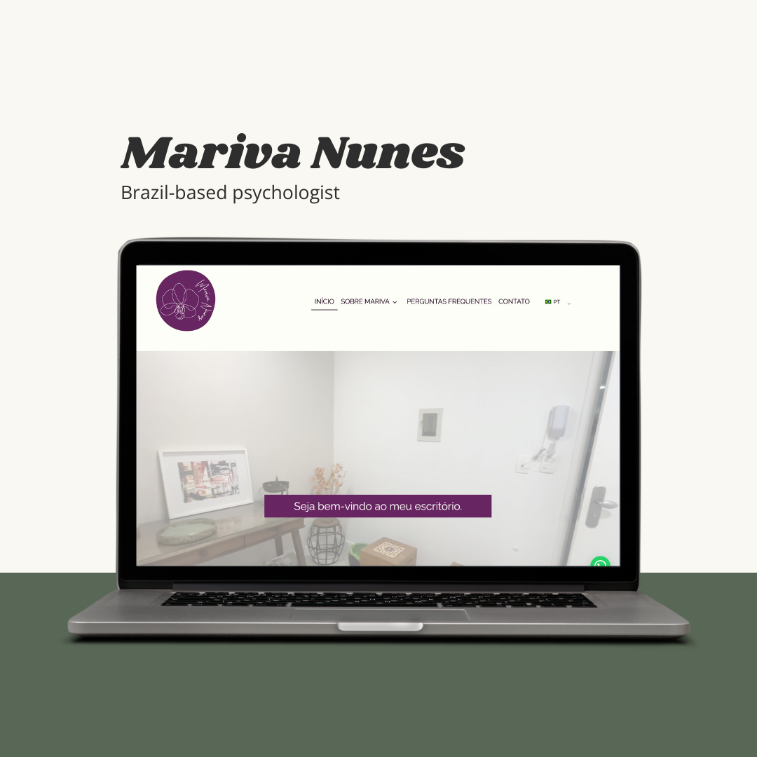 A computer screen displaying the landing page of a website for a Brazil-based psychologist.